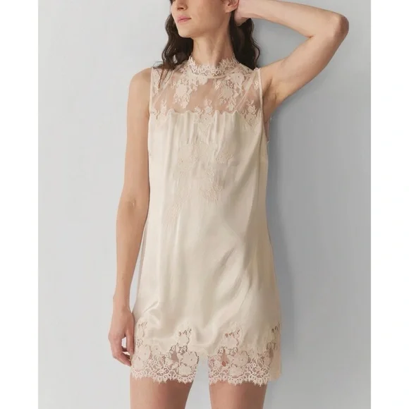 NWT DÔEN White Silk Mini Lace Valeria Sleeveless Dress - Picture 3 of 8